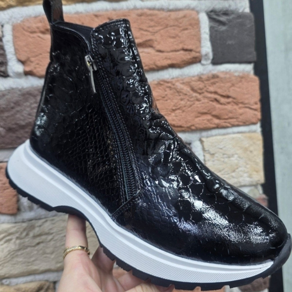 Black Textured Ankle Boots